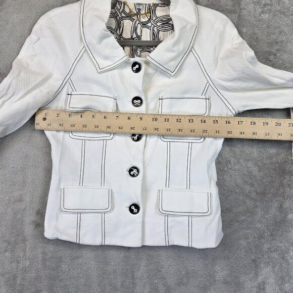 Bebe Jacket Womens 4 White Black Contrast Stitch 3/4 Sleeve Lined Pockets Blazer - Picture 5 of 16
